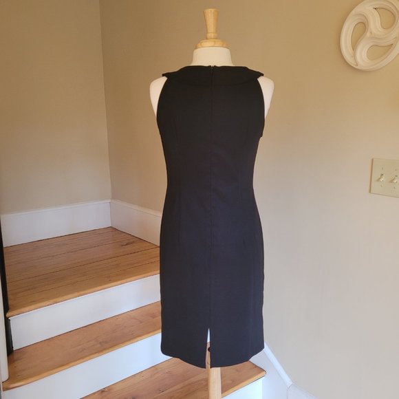 Black Sleeveless Cocktail Sheath Dress With Metal Stud Neck Detail, By Connected - Picture 4 of 9